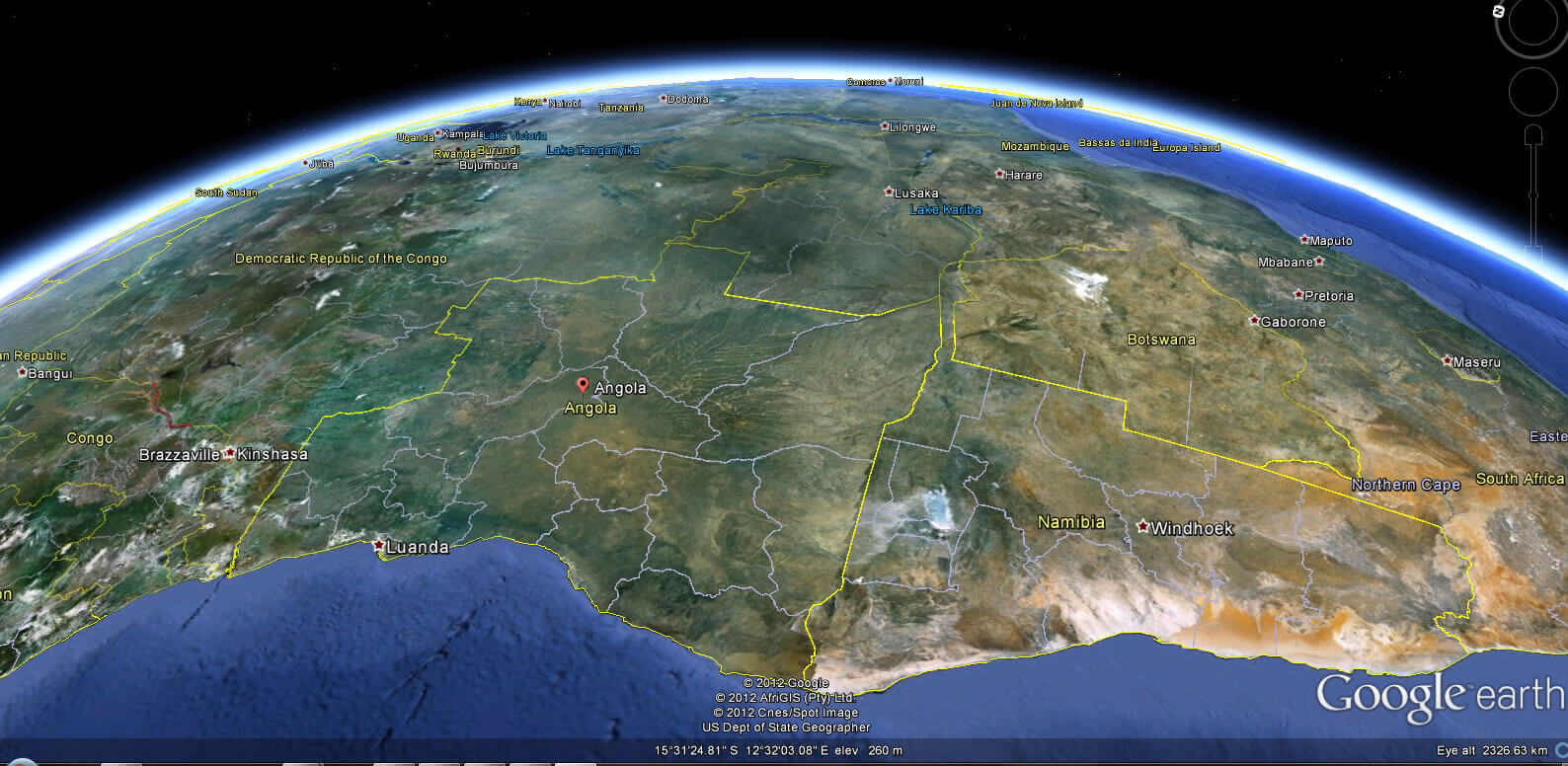 Angola Earth Map